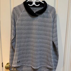 UA Under Armour sz L black white stripe l/s top collar detail - 2 ways to wear